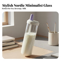 Portable Milk Tea Tumbler Large Capacity Glass Tumbler with Lid and Straw Minimalist Design Tapioca Milk Tea Cup for Office Workers