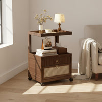 Rolling Nightstand with Drawers Locking Casters Mobile Bedside Table Vintage Style 2-Tier Storage Cart with Drawers for Living Room, Small Space