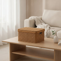 Storage Basket with Lid Rattan-Style Storage Box with Lid Low-Profile Woven Box for Closet