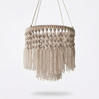 Handmade Pendant Lampshade with Fringe Woven Macrame Lampshade Knotted Bohemian Hanging Lamp Natural for Bedroom
