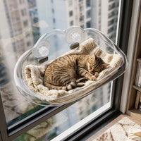 Transparent Cat Bed and Window Cat Hammock, Suction Cup Cat Bed with Strong Mounting, Space Saving Clear Perch for Indoor Sunbathing Cat Use.