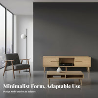 Modern Minimalist Design Wide Television Cabinet firm Wood Legs TV Cabinet with Sliding Doors Rounded Corners Living Room Furniture Space-Saving for Small Apartment Dwellers, Homeowners, Young Adults, Lounge Area, Bedroom, Office