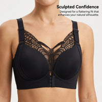 Support Bra for Women with Front Closure Design, Plus Size Comfort Sleep with Racerback and Adjustable Straps, Graduated Padding for Lift