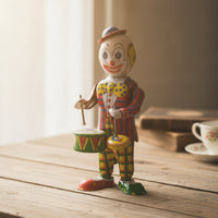 Tinplate Clown with Drums Nostalgic Clown Drummer Toy vintageFashioned for Home Decor, Photography