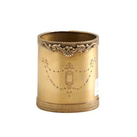Gold-Finish Cylindrical Storage Container Embossed Holder Decorative Container Ornate for Vanity