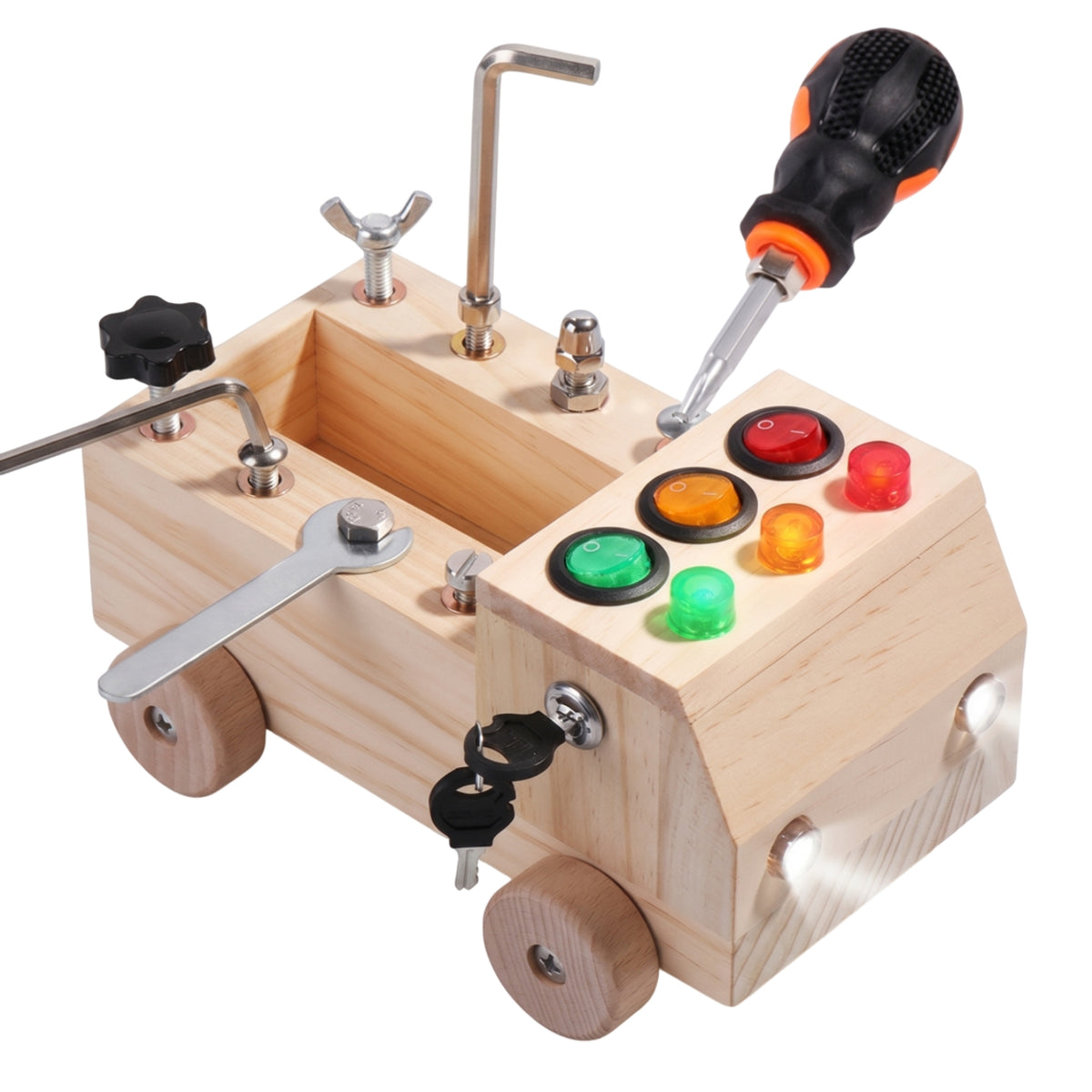 Natural Wood Finish Educational Busy Toy Lighted Dome Elements Wooden Busy Toy Tool Parts Sensory Activity Board Tabletop Design for Children