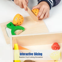 Wooden Pretend Play Kitchen Toy, Fruit & Vegetable Cutting Set for Children, Storage Box