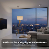 LED Compatible Nordic Design Floor Lamp Modern Design Nordic Design Lamp Foot Switch Control Indoor Lighting Natural Wood Texture for Interior Designers, Homeowners, Living Room, Bedroom, Apartment, Deactivate Ice