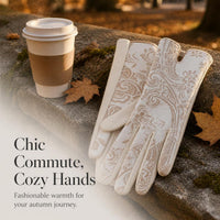 Fashion Printed Suede Touchscreen Gloves for Women, Winter Warm Windproof Outdoor Cycling