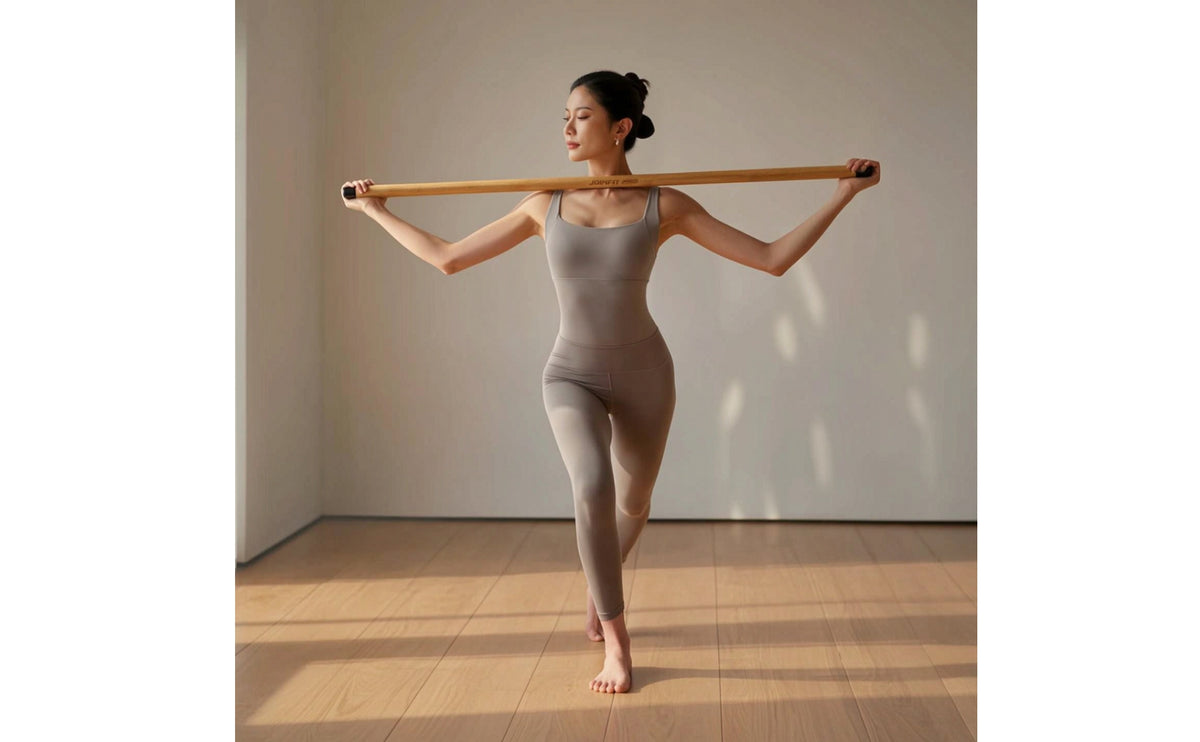 Versatile Bamboo Exercise Stick Smooth Exercise Stick with End Caps Lightweight Wooden Stretching Pole Straight for Posture Practice, Home Workouts
