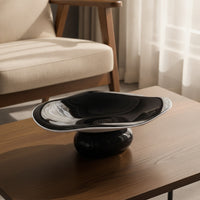 Irregular Fruit Platter Modern Oval Dish with Pedestal Base Large Footed Bowl High-Gloss for Living Room