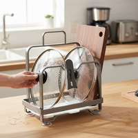 Countertop Pot Lid and Cutting Board Holder with Drain Rack