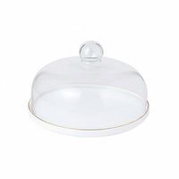 Ceramic Cake Plate with Glass Dome High Temperature Fired Cake Stand with Dome Cover Glass Food Cloche Nordic Design Servingware