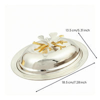 Iron Oval Butter Box Polished Finish Leaf Lid Butter Box Decorative Kitchen Storage Multi-Purpose