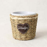 Plant Pots and Wicker Basket for Indoor Plants, Round Flower Pots for Farmhouse Decor, Handmade Plant Basket with Label, Seagrass Woven Liner