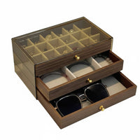 Large Capacity Walnut Wood Grain Jewelry Case Dust-Proof 3-Drawer Jewelry Chest Removable Dividers Multi-Compartment Storage Case Soft Velvet Lining for Women, Bedroom, Vanity, Dresser