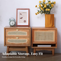 Japandi Design Rattan Door Accent Cabinet Minimalist Design Rattan Door End Table Small Space Solution Nightstand Versatile Usage for Apartment Dwellers, Home Decorators, Homeowners, Bedroom, Living Room, Entryway