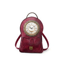 Adjustable Strap Vintage Clock Bag Leather-Like Finish Clock-Shaped Handbag Flap Pocket Structured Handbag