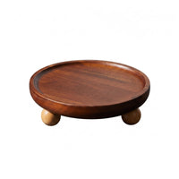 Round Acacia Tray Polished Wooden Serving Tray Raised Feet for Entryway