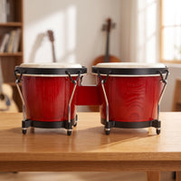 Bongo Drum with Hide Head Skin Head Tunable Bongo Drums Solid Wood Percussion Instrument for Beginners, Kids, Home, Classroom