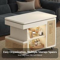 Adjustable C-Shaped End Table With Wheels Serving Trolley Mobile Design