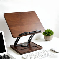 Wooden Book Rest with Swivel Base Hands Rotating Book Stand Space-Saving Paper Holder for Desk, Home Office