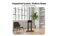 Non-Slip Rubber Feet Floor Speaker Stand Secure Fit Grooves Anti-Vibration Speaker Platform Faux Wood Finish Double-Pillar Audio Stand Safe Rounded Corners for Audiophiles, Living Room, Home Office