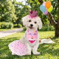 Dog Birthday Party Decorations Set, Cartoon Dog Bandana & Hat, Plain Weave Pet Accessories for Fun Photoshoot