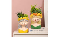 Sculpted Girl Bust Planter Decorative Planter with Pearl Necklace Whimsical Female Face Flowerpot Cute for Plant Lovers, Gardeners, Desk, Living Room, Bedroom, Balcony