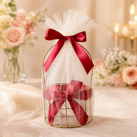 Metal Wire Gift Basket, Sheer Fabric Storage Baskets for Gifts, Birthday Wedding Celebration Hamper, Single Handle