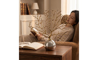 Coral Branch Sculpture with Spherical Base Reflective Metal Coral Statue with Mirror Sphere Abstract Decor for Entryway, Display Cabinet