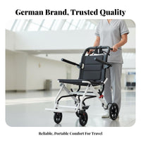 Foldable Design Lightweight Travel Wheelchair Wheel Locks Folding Wheelchair Sturdy Steel Frame Portable Mobility Chair Airline-Friendly for Travelers, Caregivers, Daily Use, Medical Appointments, Airport, Outdoors