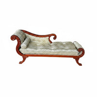 Miniature Long Seat Hand-Sewn 1:12 Scale Fainting Couch Vintage Style Dollhouse Daybed for Collectors, Hobbyists, Diorama