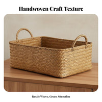 Woven Box with Lid Japanese aesthetic Storage Basket Sturdy Construction for Desktop