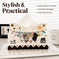 Waterproof Tissue Box Cover, White Leather Tissue Box Holder with Cartoon Print, 24x20x17.5cm Pull-Out Tissue Holder for Car, Living Room, Bathroom