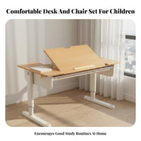 Adjustable Kids Study Desk and Chair Set Large Desktop Kids Desk and Chair Set Rounded Corners Ergonomic Student Workstation for Reading, Drawing
