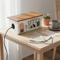 Wooden Cord Management Box Tidy & Organized Decorative Power Strip Hider Hollow-out Espresso Bar Look Style Cord Organizer for Desktop