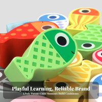 Develops Fine Movement Skills 3-in-1 Wooden Game Set Promotes Hand-Eye Coordination Lacing and Stacking Toy Water-Based Paint Wooden Aquatic Creature Lacing Beads Splinter-Splinterless Polished Edges for Preschoolers, Toddlers, Travel