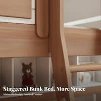 Staggered Bunk Bed Space-Saving Bunk Bed with Storage Multi-Functional Kids Furniture for Families, Girls, Small Apartment Guests, Vacation Home