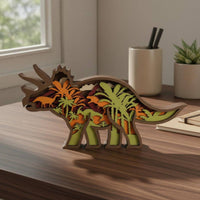 Hand Carved 3D Wooden Dinosaur Carving Multi-Layer Design Layered Wood Dinosaur Rustic Design Creature Figurine Creative Gift for Children, Office, Bedroom, Living Room