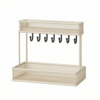 2-Tier desktop Storage Rack with Hooks Metal Countertop Organizer with Hooks Compact