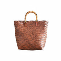 Woven Design Imitation Rattan Hand container With grasps Handwoven farmer's market Tote multifunctional all-purpose bag Container Lightweight for Gift Givers, Shoppers, Adults, Home Storage, everyday Use, awaydoor dining, Shopping