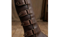 PU Leather Medieval Boot Cover Metal Hardware Renaissance Boot Cover Stitched Panels Medieval Leg Gaiters Pointed Front