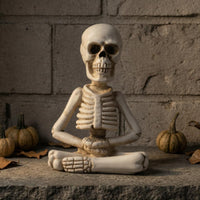 Weathered Finish Skeleton Figurine Seated Resin Skeleton Compact Skull Figurine Tabletop
