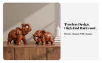 2 Pieces Artisan Made Carved Wooden Elephant Pair Wooden Elephant Statue Home Decoration for Creature Lovers, Office Workers, Living Room, Shelf Display, Bookshelf, Mantelpiece