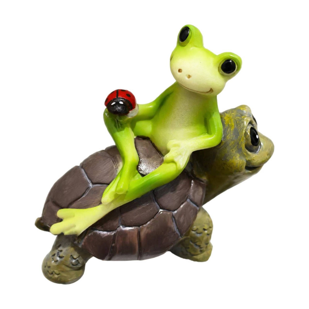 Miniature Frog Statue with Ladybug Micro-Landscape Resin Frog Glossy Plant Pot Hanger Decorative for Terrariums