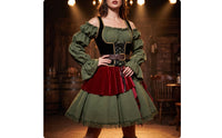 Off-Shoulder Pirate Dress Puff Sleeve Pirate Costume with Corset Belt Lace-up Dress with Belt for Women, Cosplay, Carnival, Theater Performances