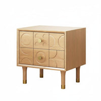 Nordic Design Carved 2-Drawer Nightstand Mid-Twentieth Century-Century Modern Aesthetic Carved 2-Drawer End Table Versatile Use Bedside Cabinet Brass Knobs for Homeowners, Apartment Dwellers, Adults, Guest Room, Hotel, Entryway