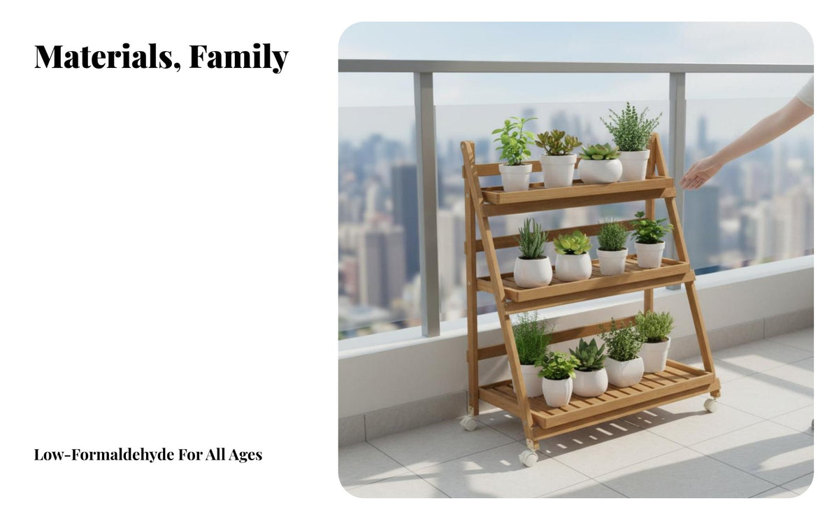 Mobile with Lockable Wheels 3-Tier Display Rack Space-Saving 3-Tier Foldable Rolling Shelf Sturdy Construction Plant Stand Thickened Frame for Home Decorators, Apartment Dwellers, Homeowners, Balcony, Indoor, Living Room, Sunroom