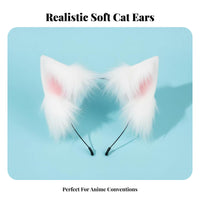 Faux Cat Ear Headband and Tail Handmade Creature Ears Headband and Tail Canine Costume Accessories Realistic Appearance